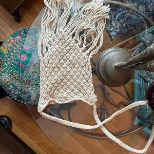 Cream Macrame Crossbody Bag